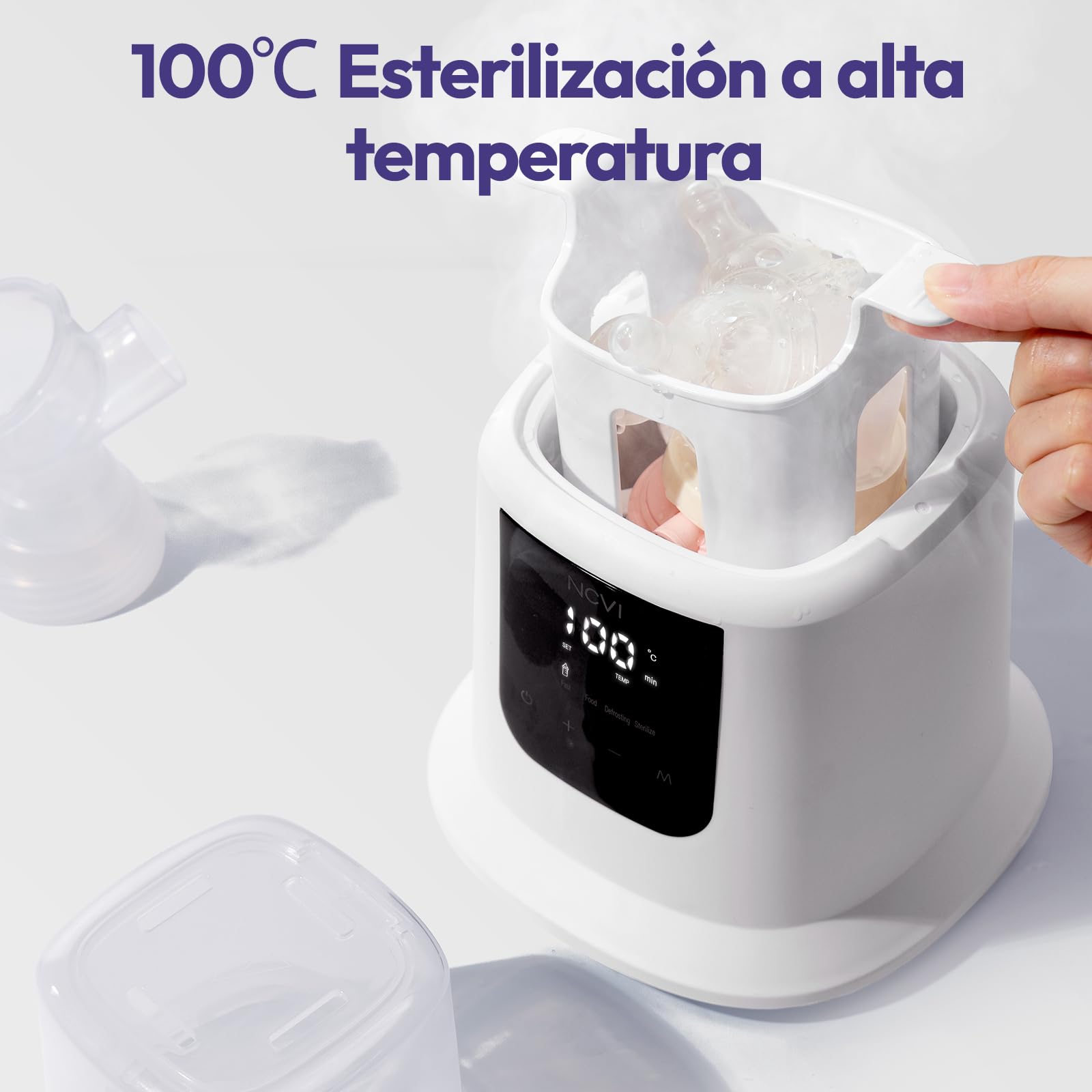 NCVI Calentador de biberones, Calentador rápido de leche, Descongelación, Calentador de alimentos, Esterilizador, Control de temperatura, Apagado automático, Sin BPA, Leche materna y alimentos