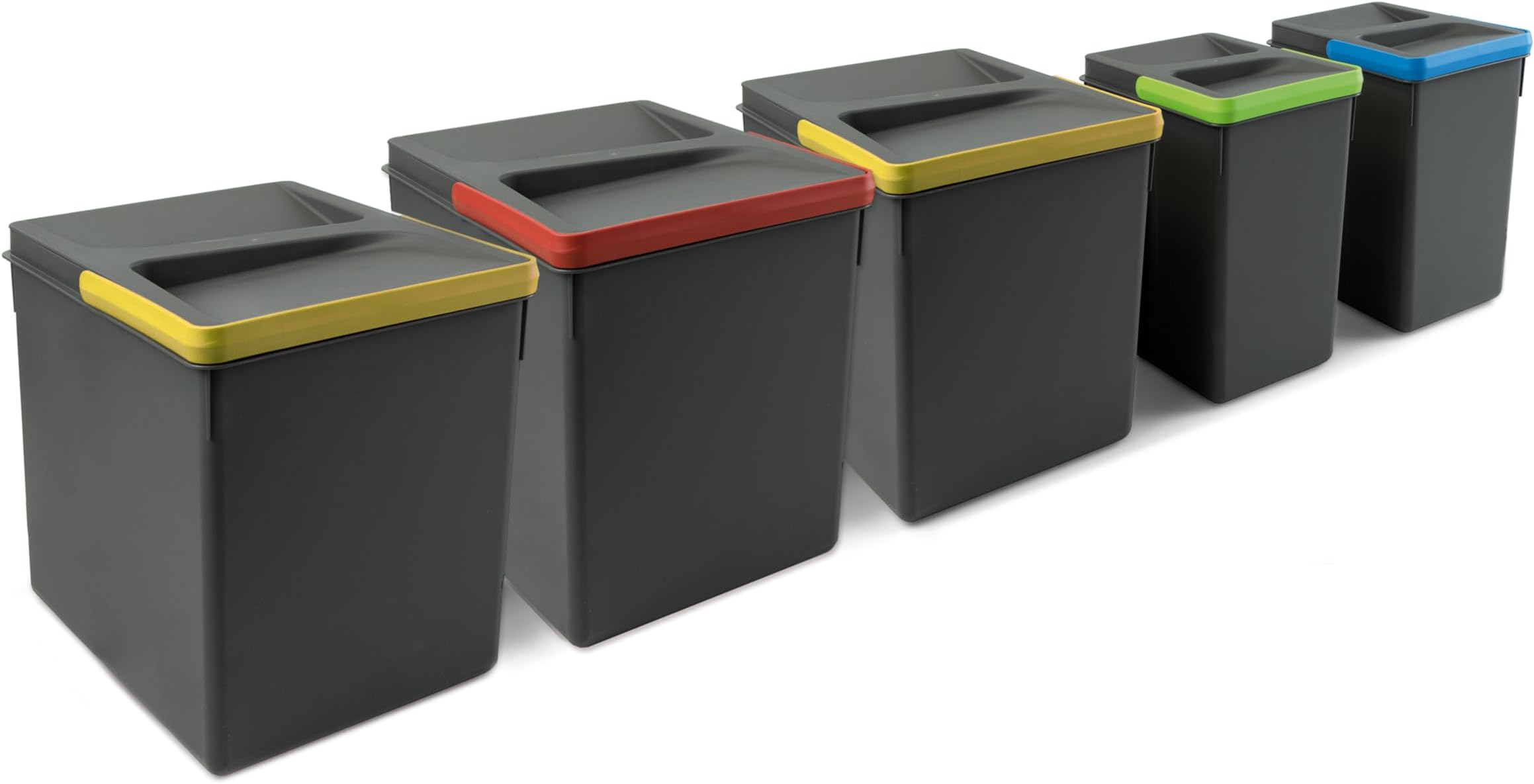 Emuca - Kitchen Drawer Container with Odour-Proof Lid, H 266 mm (3 x 15 L + 2 x 7 L), Plastic, Anthracite Grey