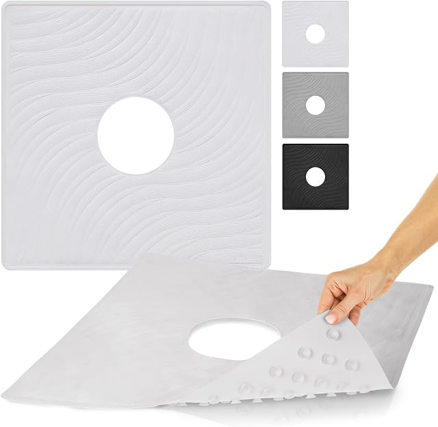 Vive Shower Mat with Drain Hole - 56 cm by 56 cm Square Non Slip Safety Bath Mat for Bathtub - Suction Cup Traction Skid Pad for Stalls, Loo Floors, Tub - Textured Rubber - For Everyone