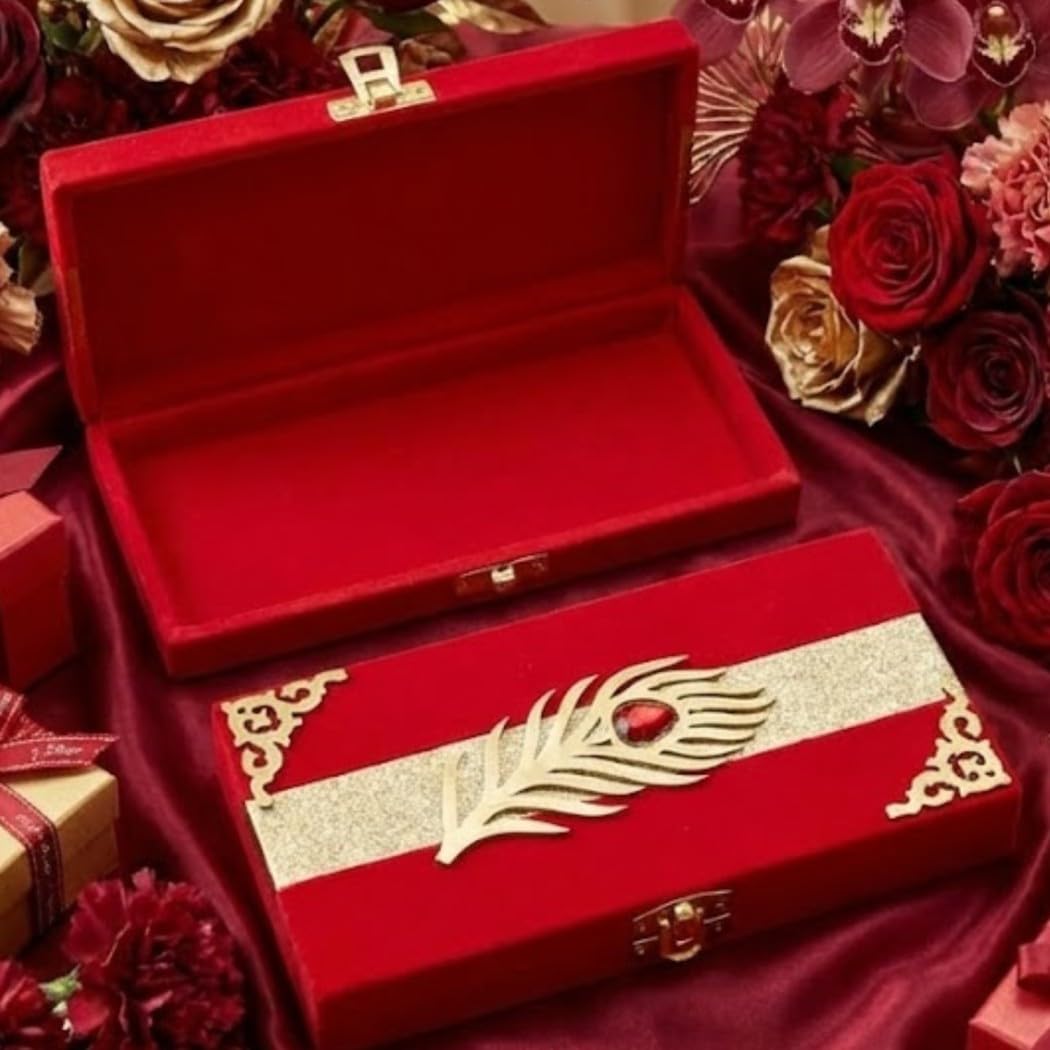 Delhi Dezigns Pack of 1 Designer shagun Cash Box for Gifting on Wedding/Engagement/Birthday/Festival/Return Gift with velvet finishing material and mdf board with 1 mini greeting card of best wishes-image-10