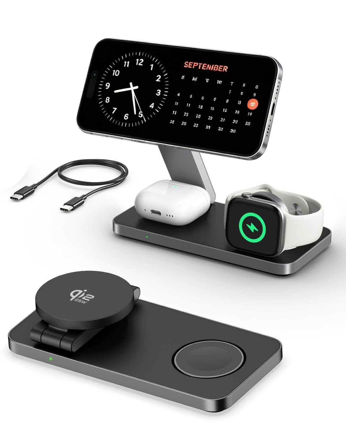 Amazon.co.jp: Qi2.2 25W超急速3in1ワイヤレス充電器MagSafe対応、置く