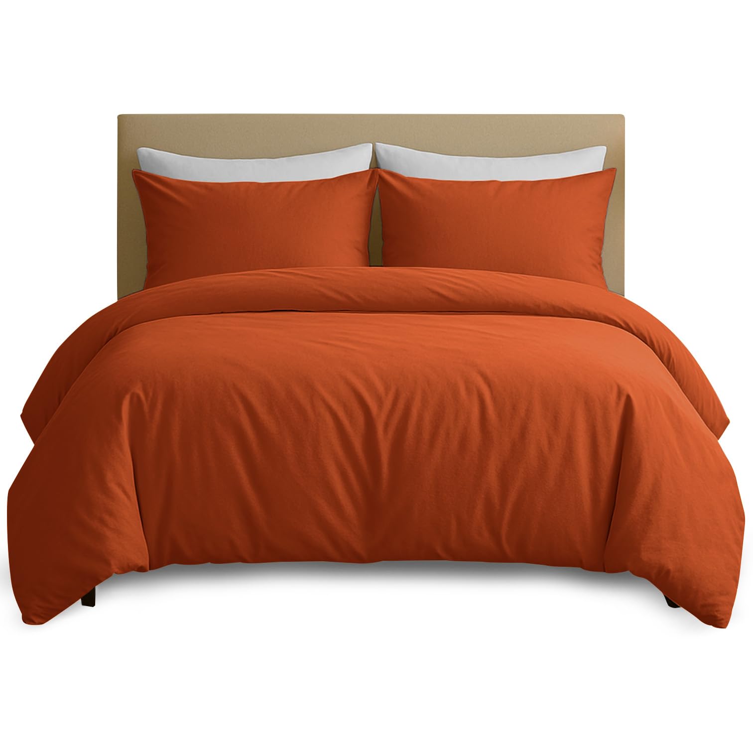 Hafaa Single Duvet Cover Set - Rust Brushed Microfiber Bedding with Pillowcase - 135 x 200 cm