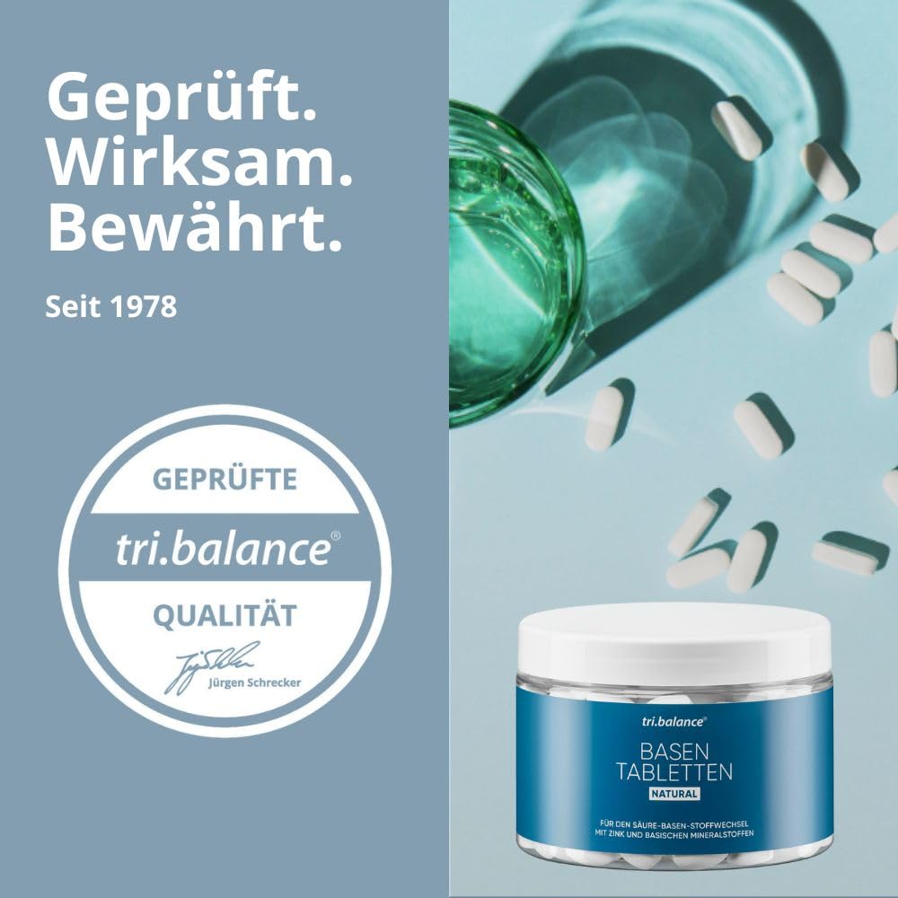 tri.balance Basentabletten NATURAL 225 Tabletten mit Zink für den Säure-Basen-Stoffwechsel vegan Made in Germany tri.balance