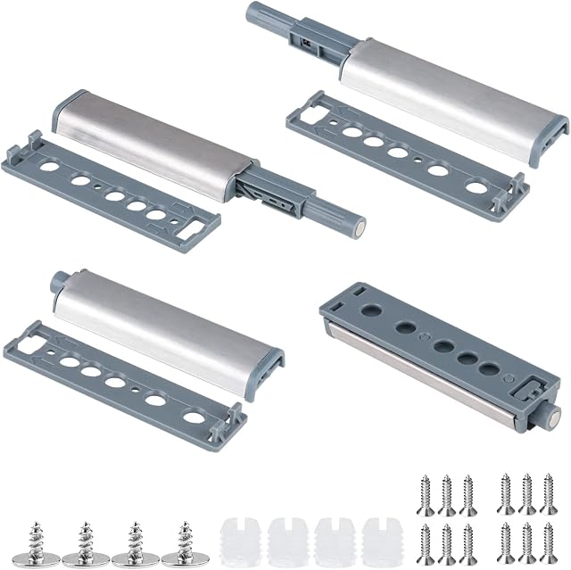Push to Open Door Catches, Lucywey 4pcs Magnetic Push Latches Push to Open Door Catches for Cupboard Touch Open Door Latch for Kitchen Closet Door, Silver