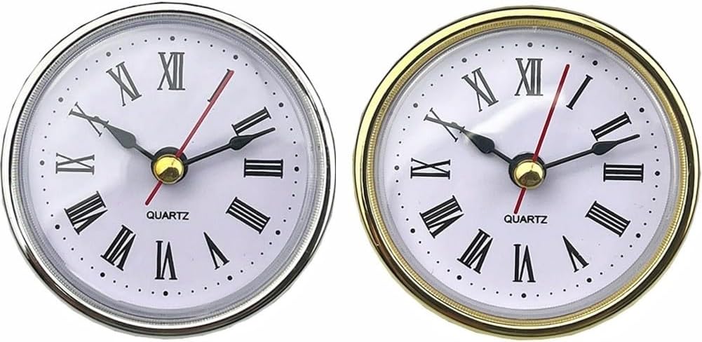 65Mm Quartz Clock Insert Movement With Gold Trim, Roman Numerals And Clear Lens For DIY Clock Repair, Fits 55Mm Back Cover, 25Mm Depth, Requires 1 AAA Battery(Battery Not Included)(Silver)