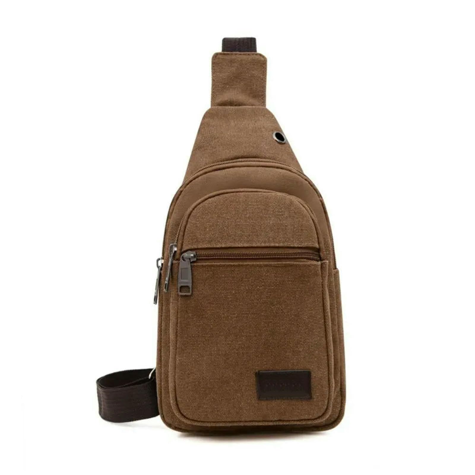 BCLBDFC Shoulder Bag Canvas Crossbody Sling Bag, Multi-pocket Chest For Men Women, Lightweight Backpack-brown