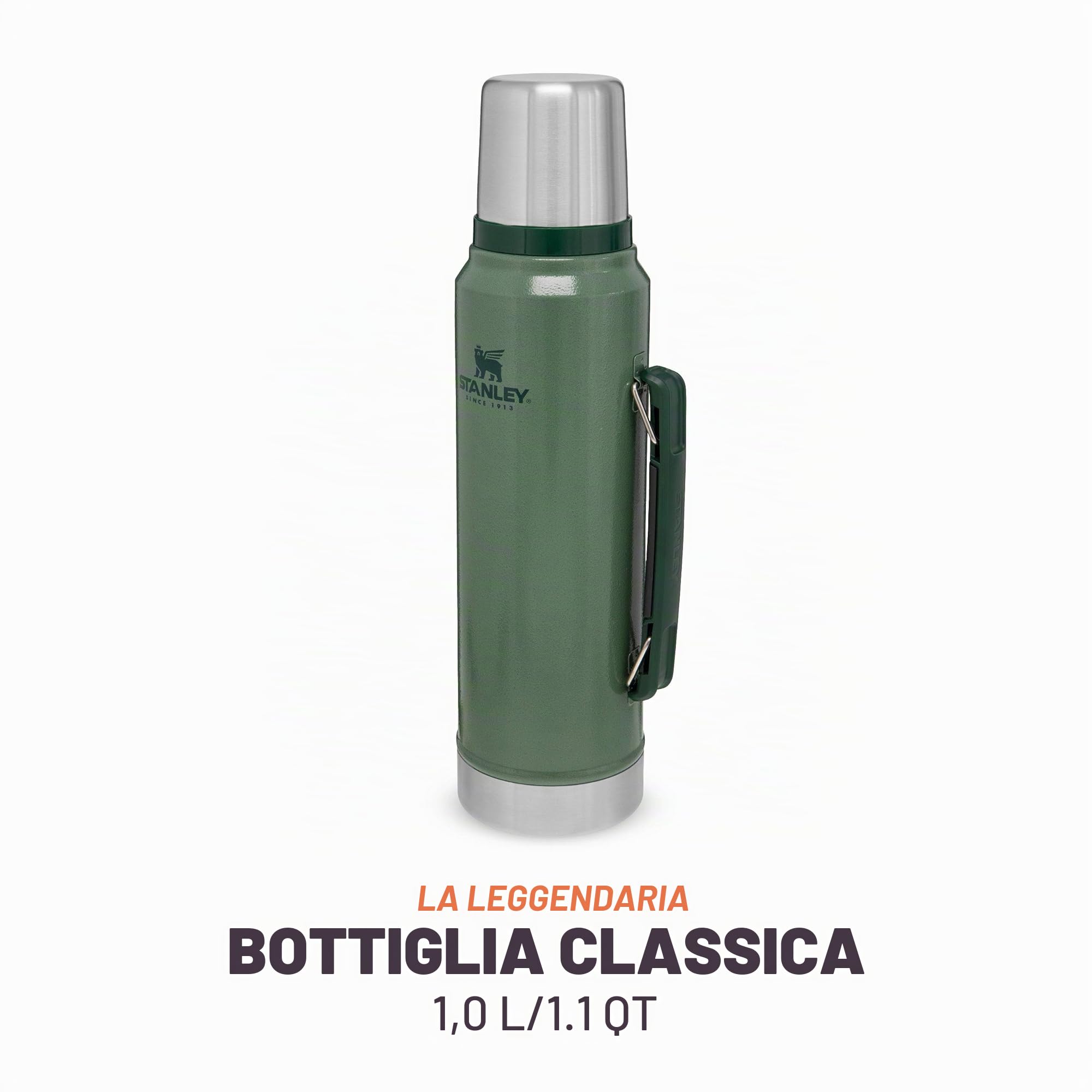 Stanley Classic Legendary Thermos 1L - Mantiene La Temperatura 24 Ore (Caldo/Freddo) - Borraccia Termica - Senza BPA - Acciaio Inox - Termos - Hammertone Green