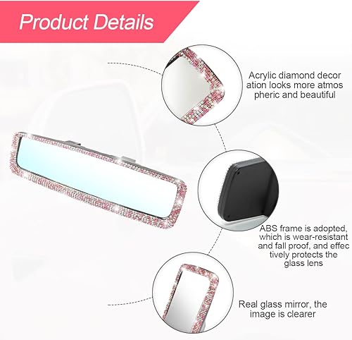 Miniatura 3 de Espejo retrovisor para automóvil, diamantes de imitación de cristal, espejo retrovisor con cristal HD, espejo retrovisor universal con clip para