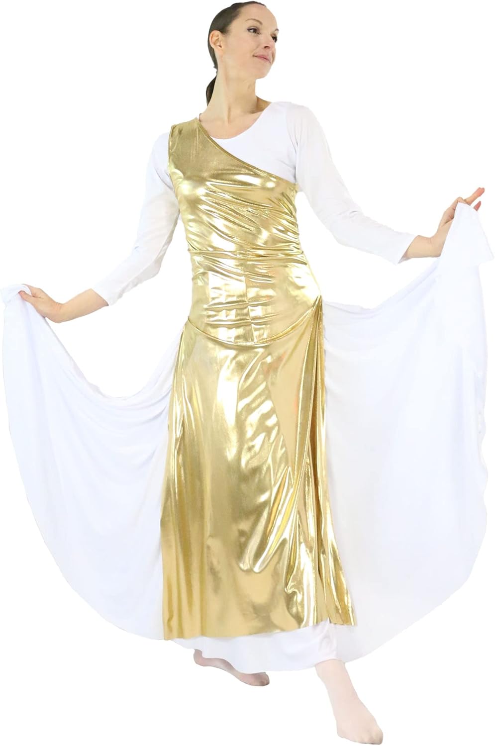 Danzcue Womens Metallic Worship Dance Tunic with Side Slits(White Dress Not Included) - Image 4