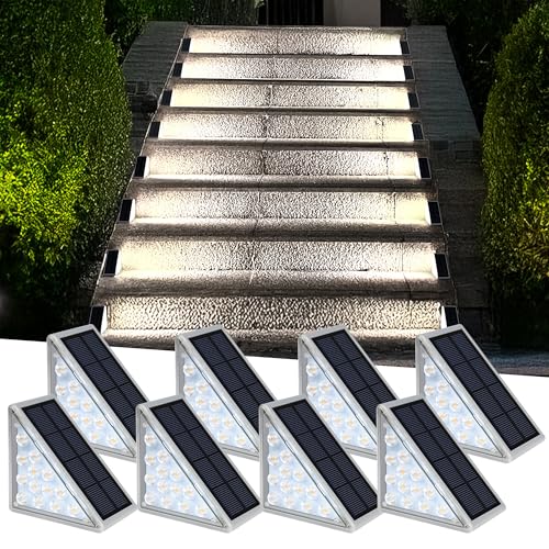 AUDLES LED Solar Step Lights Waterproof Outdoor Stair Lights, Solar Deck Lights Outdoor Decor IP67 Solar Decoration Lights for Yard (Cool White, 8 Pack)