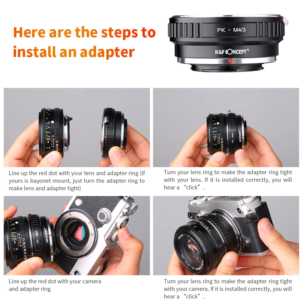 K&F CONCEPT Adattatore PK-M4/3 per obiettivo per montare la lente Compatibile con PENTAX K PK a Micro 4/3 M4/3r G10 G3 GF3 GF1 E-P3 P2 PL3 PL1