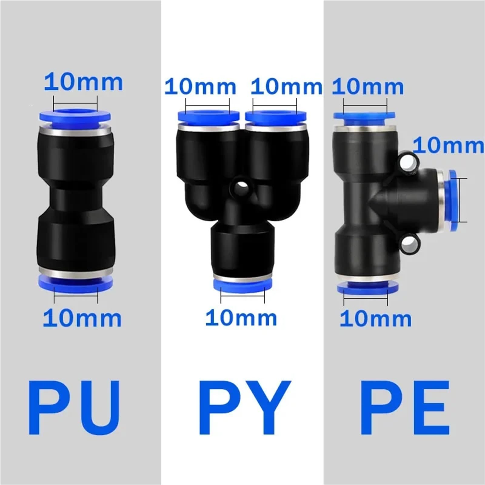 Conector neumático PE 4 6 8 10 12m Conectores conectar Tubo de plástico de 3 vías Conector de Tubo de Manguera 100 Uds(10mm(100pcs))