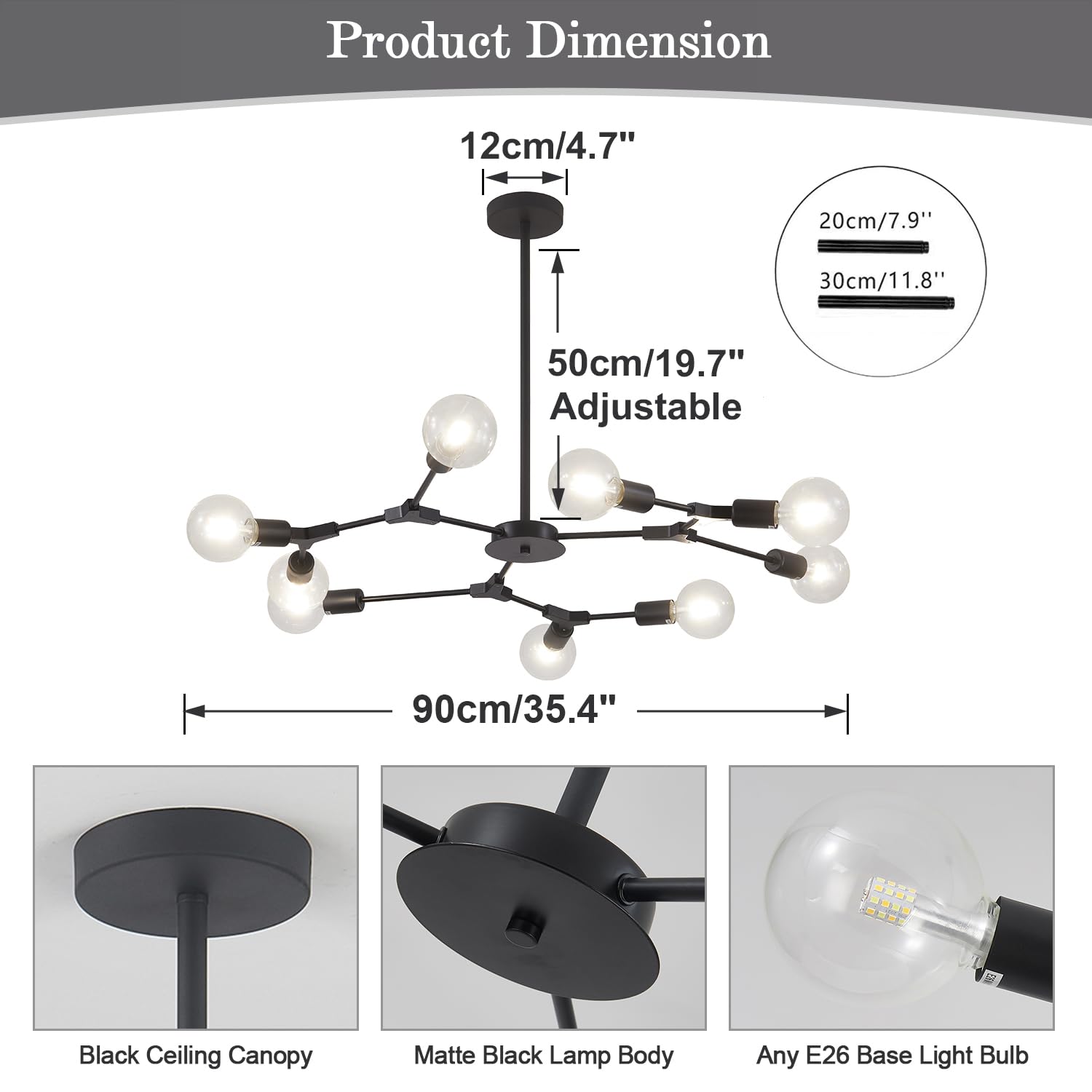 KCO Lighting Mid Century Modern Semi Flush Mount Ceiling Light - View #9