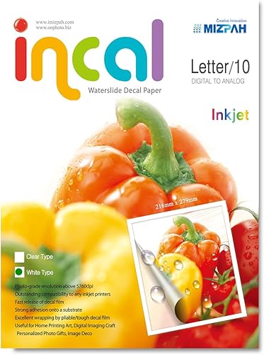 Incal Paper Papel adhesivo de tobogán acuático INKJET White, tamaño carta (8.504 x 10.984 in), 10 hojas, manualidades de impresión fotográfica de