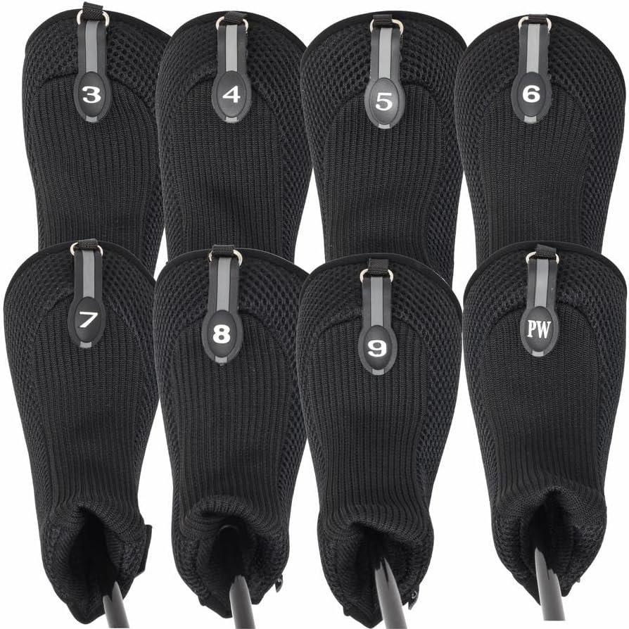 Black All Hybrid Headcover Set 3 4 5 6 7 8 9 Pw Golf Club Covers Head Cover Neoprene Mesh Complete