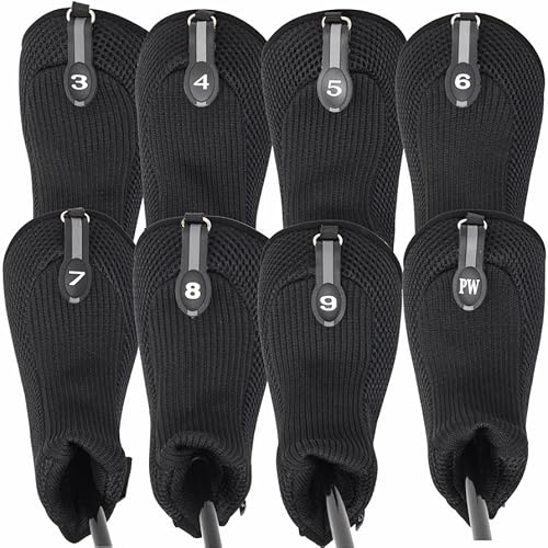 Negro todo híbrido Headcover Set 3 4 5 6 7 8 9 Pw Golf Club cubre cabeza cubierta neopreno malla completa