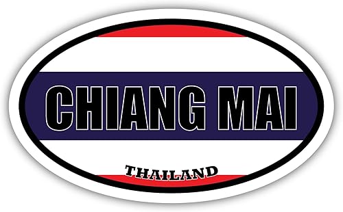 Paquete de 3 calcomanías ovaladas de 2 x 3 pulgadas | Chiang Mai Bandera de Tailandia Caja de Herramientas de Construcción, Hardhat, Fiambrera,