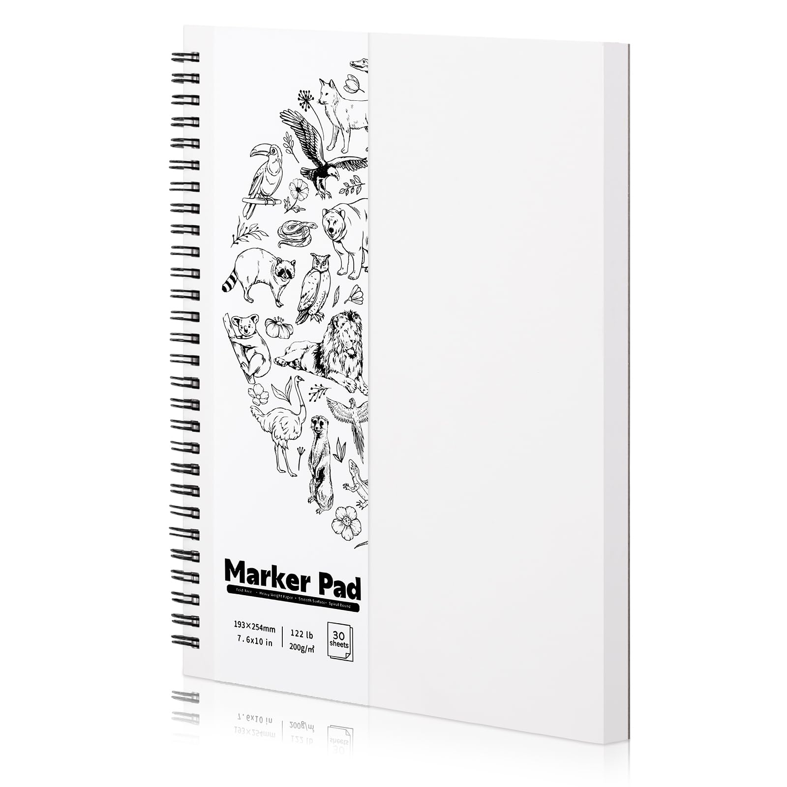 Marker Papier, 19.3 x 25.4cm Skizzenblock 200g/m² Skizzenbuch Blanko Malblock Kinder Zeichenblock Spiralgebundenes Papier zum Skizzieren Illustrieren Malen (30 Blatt/60 Seiten)