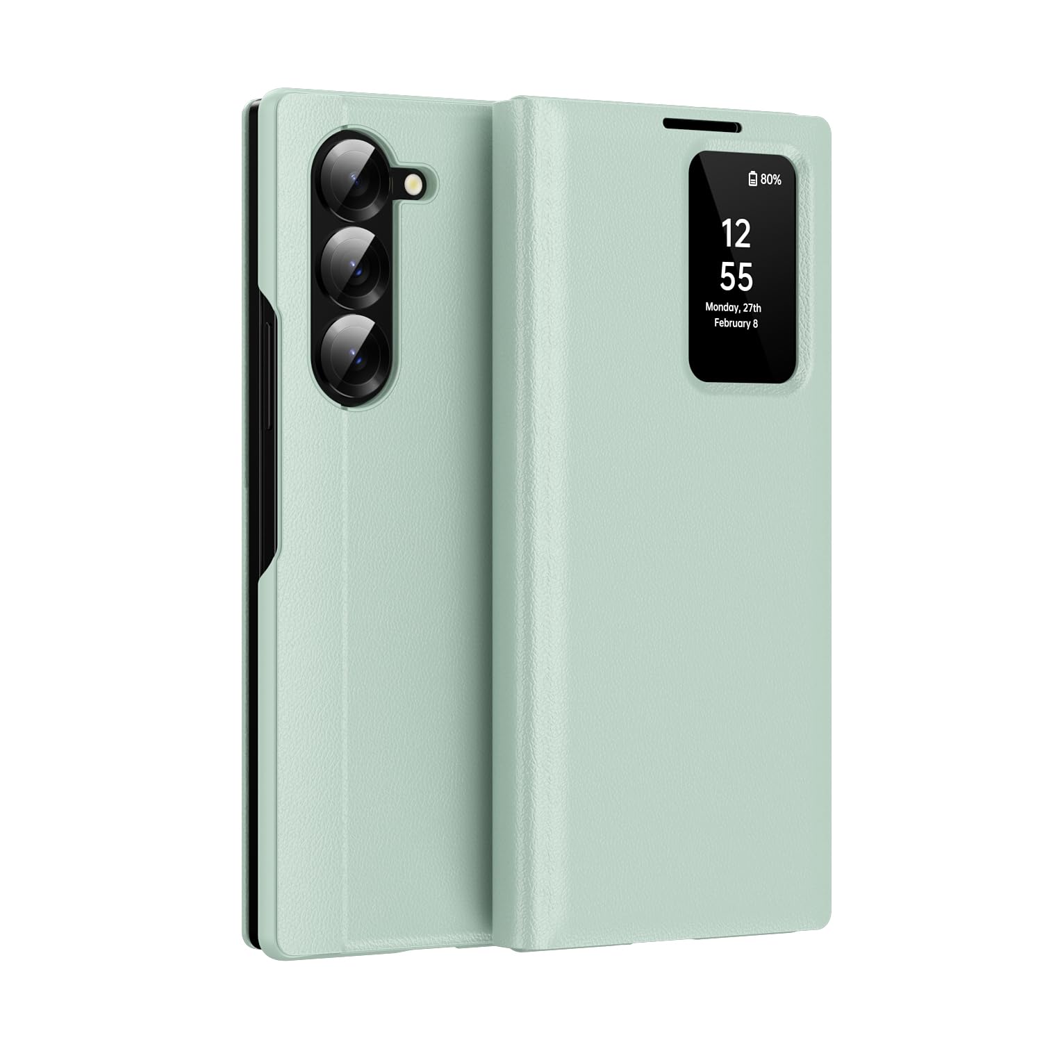 COQUE Etui do Galaxy Z Fold 5 Shell, Smart Window automatyczna sekretarka etui na telefon z 1 miejscem na karty, ekskluzywne skórzane etui ochronne do Samsung Galaxy Z Fold 5 5G zielone