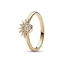 PANDORA Anello Moments con sole brillante placcato in oro 14k con zirconi cubici trasparenti, 56