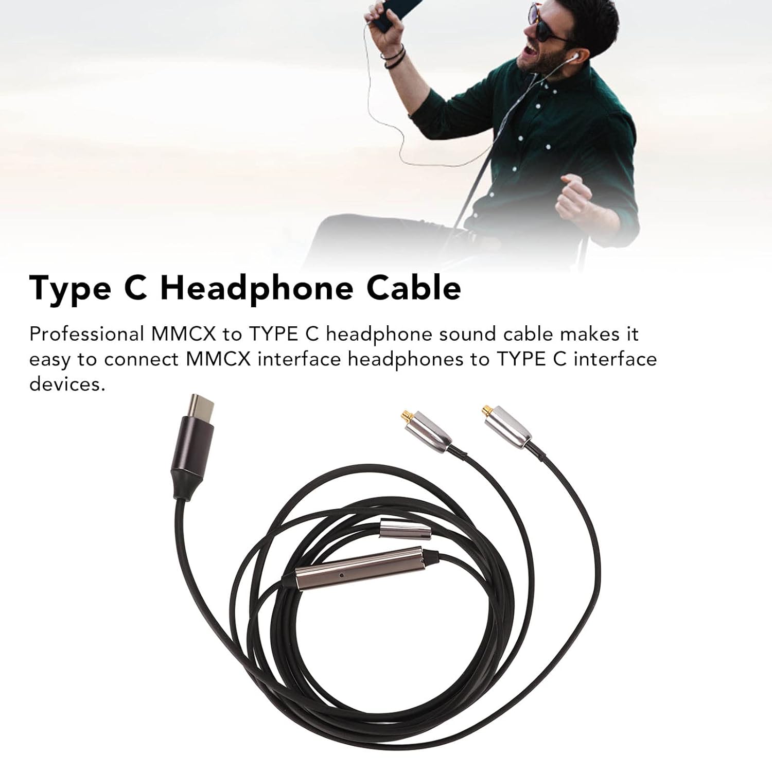 USB C to MMCX Headphone Cable with Mic and Control Unit, Type C to MMCX Oxygen Copper Core Earphone Cable Replacement for SE215 315 535 846