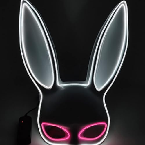Miniatura 3 de Drfeify Máscara de conejo brillante, máscara de conejo brillante sin olor con luces rosas y blancas para suministros de fiesta de Halloween