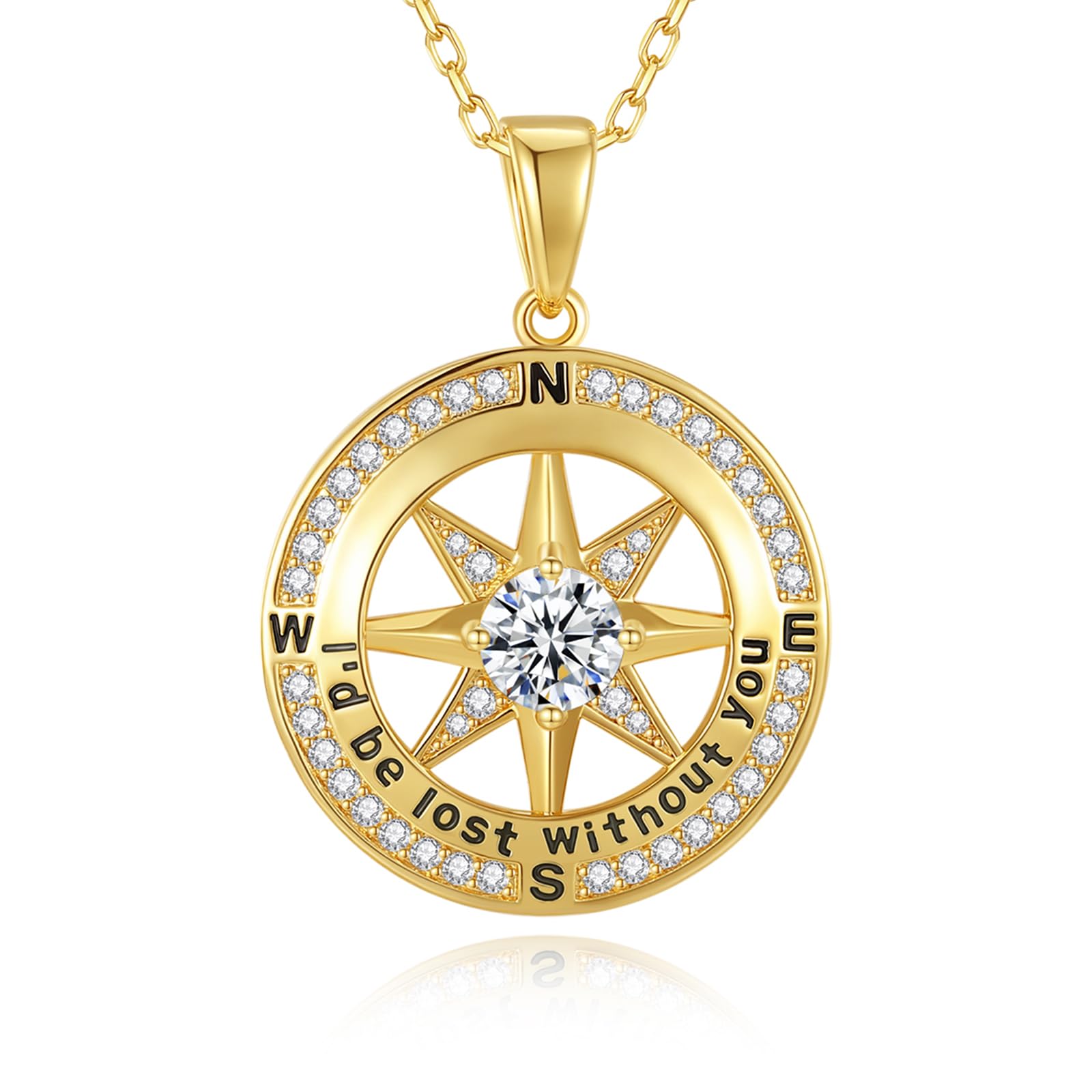 Mkhhy Compass Necklace for Women Jewelry For Her White Gold and Yellow Gold I'd Be Lost Without You(18k Real Gold Filled With S925)
