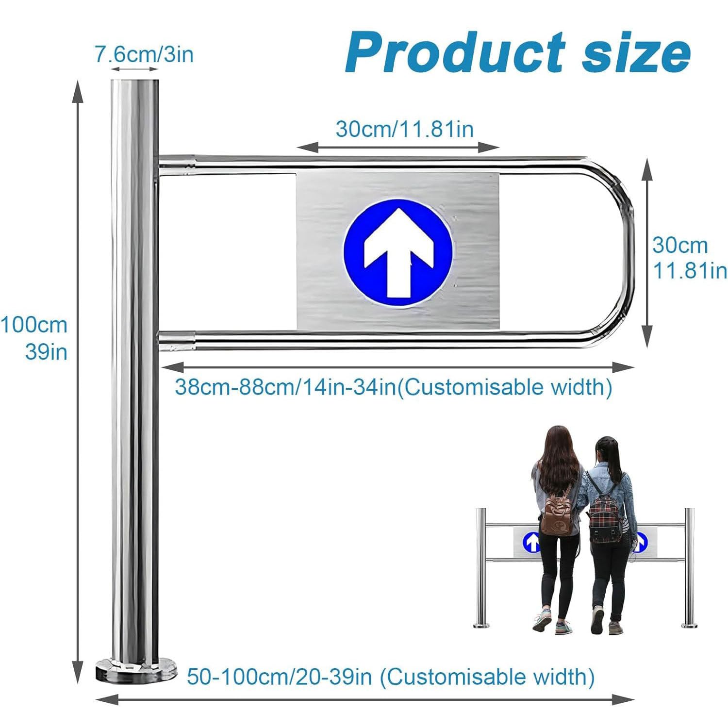Porte de sécurité à fermeture automatique, portillon pivotant pour piétons, largeur 50/60/70/80/90/100 cm, portillon de sécurité à fermeture automatique pour entrepôt et bibliothèque Right-100x100cm