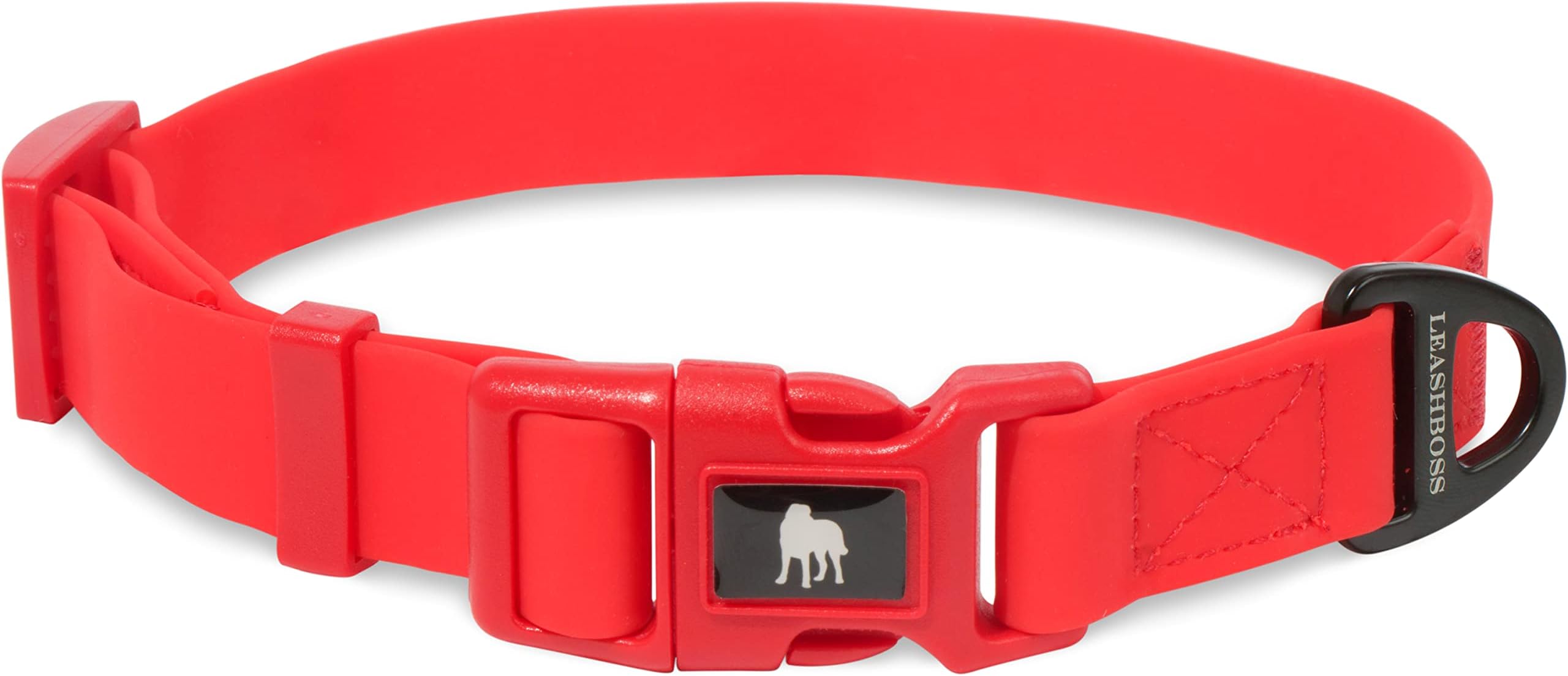 Leashboss Waterproof Dog Collar, Odor Free Fast Drying Coated Nylon, Easy Clean for Beach and Swimming, Adjustable Quick Release Dog Collar (Red - Medium 14.5-19.5" Neck x 1" Wide)