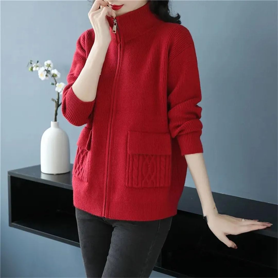 Alloaone Chaqueta De Punto para Mujer, Cárdigan con Cremallera, Suéter Informal con Cuello Levantado, Cárdigans De Punto