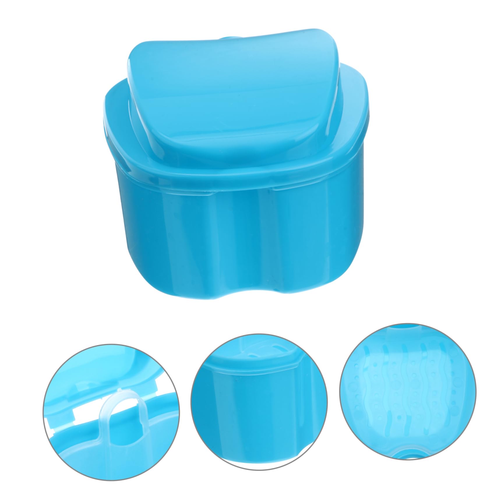 Porta Apparecchio Denti con Cestello per Risciacquo in Pp Blu, Scatola Porta Dentiera Compatta e Facile da Trasportare, per Anziani e Viaggiatori
