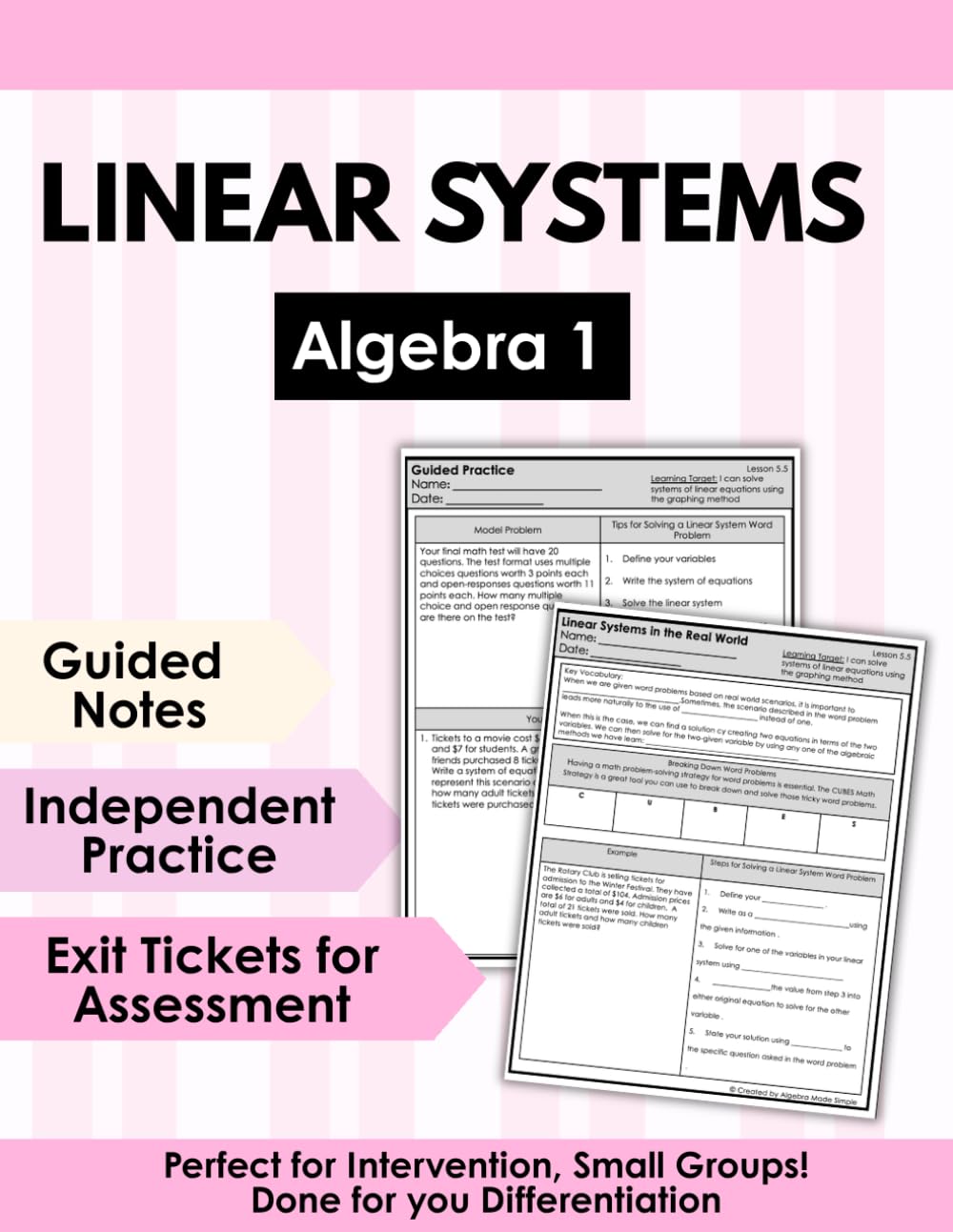 Algebra 1 Linear Systems Workbook | Solving Systems by Graphing, Elimination & Substitution | Linear Inequalities & Word Problems | Guided Notes, Practice & Test Prep (Algebra 1 Math Club)