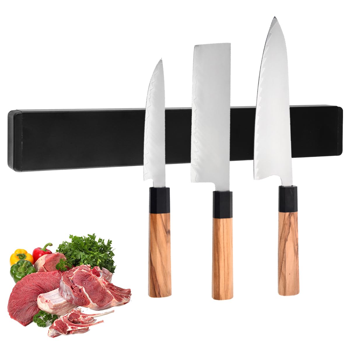 30 cm Portacoltelli Magnetico in Acciaio Inossidabile, Nero Barra Magnetica per Coltelli, Porta Coltelli Cucina, con Magnete Extra Forte, Senza Forare, per Assorbire Strumenti di Ferro, Cucchiai