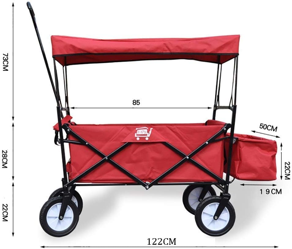 Storage Trolleys Folding Portable Shopping Cart Garden Trolley Cart with Canopy, Heavy Duty Wagon 's Luggage Cart for Outdoor Camping Push-Pull Cart, Load: 80Kg