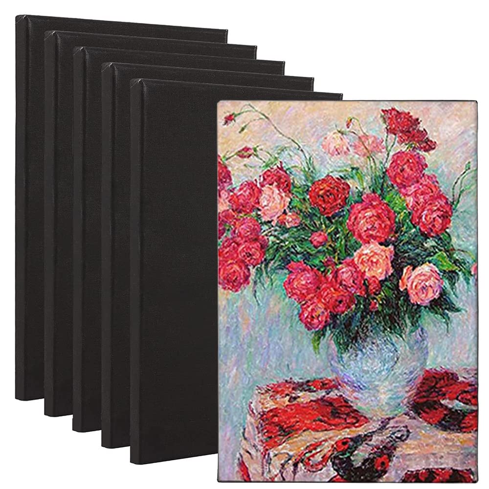 URbazaar 6Pcs Stretched Black Blank Canvas Artist Canvas Board Wood Painting Panel Boards for Oil & Acrylic Artist Drawing,Artist Square Stretched Canvas (20x30cm)