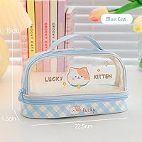 Vista 2 de JHTPSLR Estuche para lápices Kawaii grande con correa de doble capa, transparente, impermeable, lindo, estuche para lápices, bolsas para bolígrafos