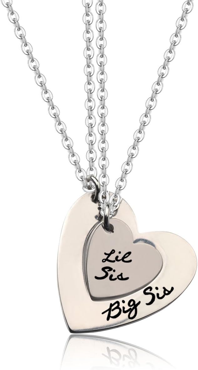Big Sis Lil Sis Necklaces Set for 2,2pcs/Set Silver Big Sister Little Sister Necklace BFF Best Friends Forever Detachable Heart Necklace Set Friendship Jewellery