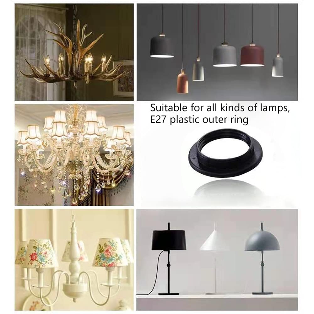 Lot De 4 Anneaux Réducteurs Noirs Pour Abat-Jour - Adaptateur E27, Fixation Stable Pour Lampes Et Appliques