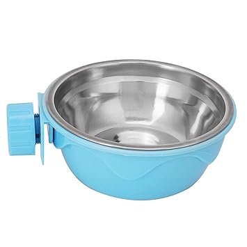 Hanging Pet Bowl, Stainless Steel Cage Bowl Dog Food Water Bowl Hanger Hanging Feeder Bowl Water Bowl Puppy Kitty for Dogs Cats Small Animal Parrot Rabbit(Blue)