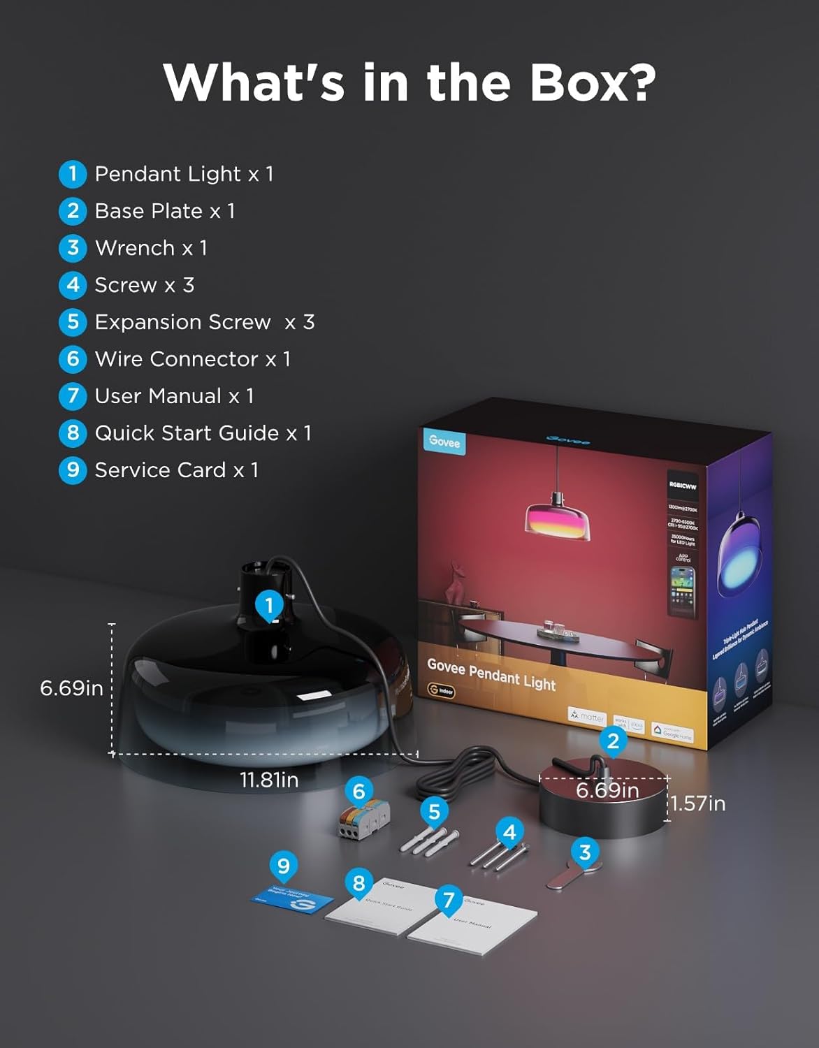 Govee Pendant Light for Kitchen Island, Three-Layer RGBIC Smart Lighting, Matter Compatible, 1300LM 2700K-6500K Dimmable Black Hanging Light Fixture Works with Alexa, Adjustable Height for Dining Room - Image 9