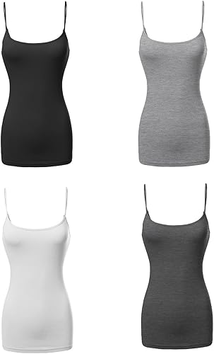 Miniatura 3 de Made by Emma Camiseta básica de tirantes delgados ajustables para mujer (4 unidades)