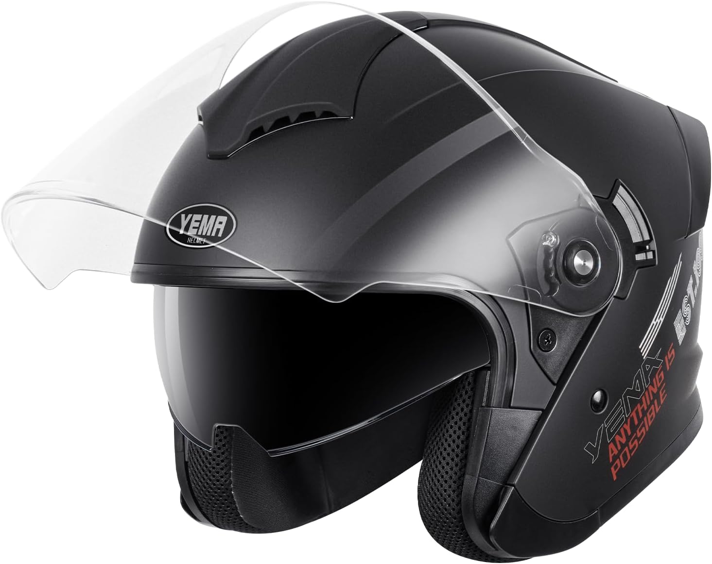 YEMA 3/4 Open Face Motorcycle Helmet DOT Approved - Dual Visor, Quick Release Buckle, Adult Motorbike Helmets for Men & Women, Moped Scooter Street Bike Helmet YM-650