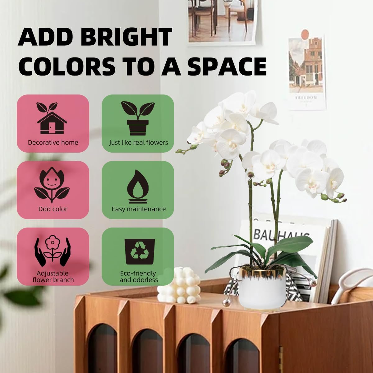 CXGS Orchids Artificial Flowers Real Touch Fake Flowers in Ceramic Pot 20" White Faux Orchid Plant Lifelike Silk Phalaenopsis for Centerpiece Hotel Home Indoor Decor - Image 4