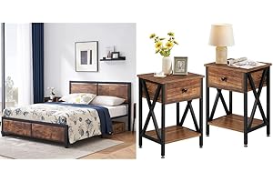Queen Bedroom Set: VECELO Queen Platform Bed Frame with Nightstands