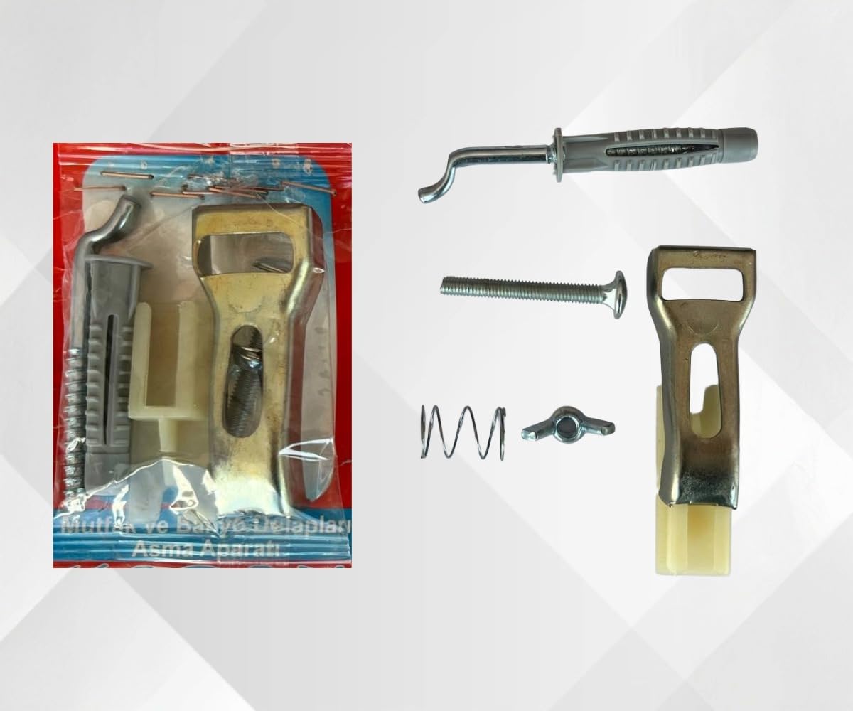 Karan Dolap Askı Aparatı, Metal ve Plastik Montaj Seti, Banyo ve Mutfak Dolapları için Asma Düzeneği, Vidalar ve Yaylar Dahil 2 ADET