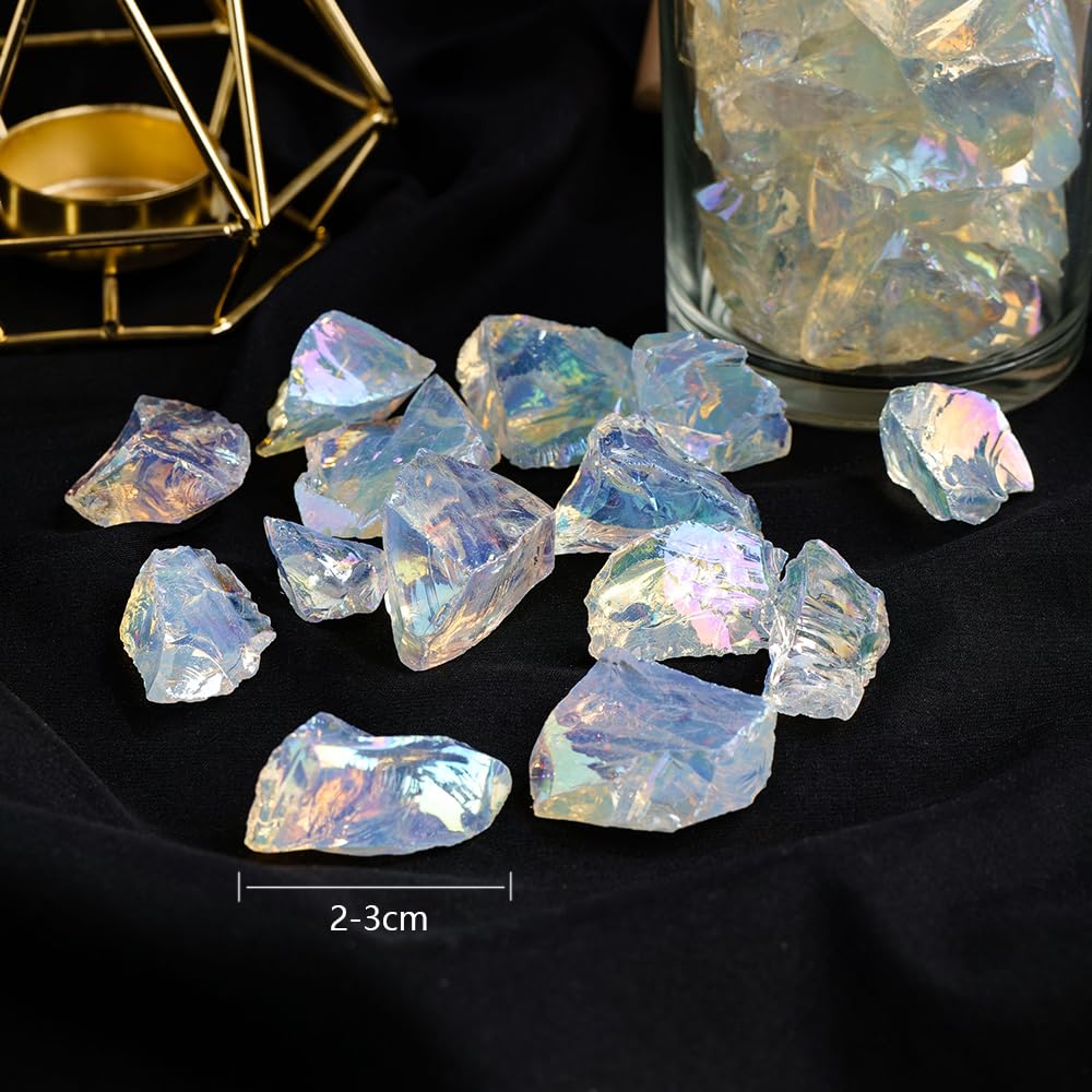 MuYu Art Bulk Electroplate Raw Opalite Rocks Rough Opal Crystal Stone for Collection, Decoration, Tumbling, Polishing, Wicca, Reiki Healing Crystals Natural Stones 200 Grams (Electroplate Opalite)