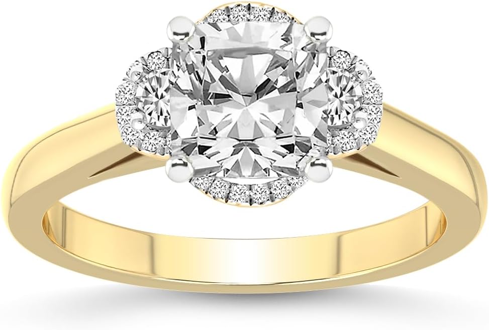 FRIENDLY DIAMONDS Lab Grown Diamond Ring For Women IGI Certified | 1-5 Carat Swirl Three Stone Halo Diamond Ring | 10K, 14K Or 18K White, Yellow Or Rose Gold | FG-VS Quality