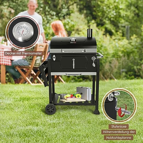 Royal Gourmet Holzkohlegrill Barbecue Grillwagen Smoker Grill Campinggrill Holzkohle Outdoor Kohlegrill Gartengrill Grillfläche 59 x 42 cm Schwarz – Bild 6