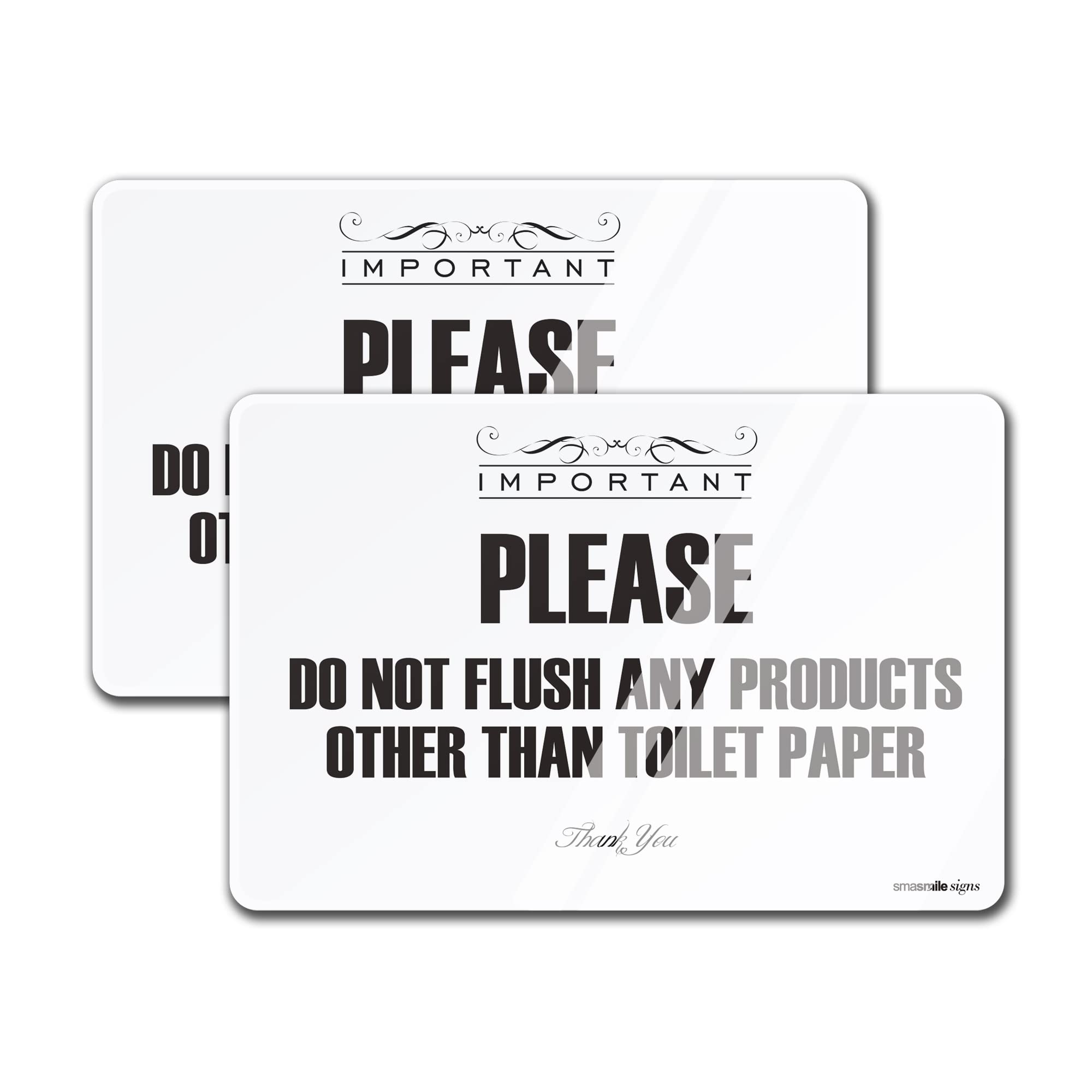 Flush Toilet Paper Only Sign 2 Pack 4" x 6" Acrylic Premium Finish Please Do Not Flush Signs,Durable, Include Adhesive Backing White
