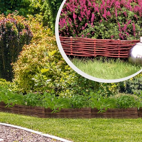 Floranica 10 Stück Beetbegrenzung aus Weide 10 cm x 100 cm Rasenkante aus Weidengeflecht Beeteinfassung Rasenkante Beetzaun Weidenzaun Palisade Abtrennung von Blumenbeetwegen Gartenbeeten